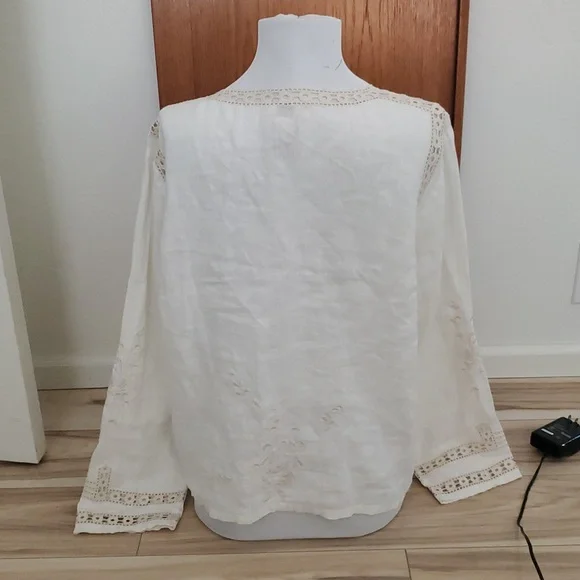 J. Jill Linen Long Sleeve Embroidered Blouse Womans L - Picture 6 of 7